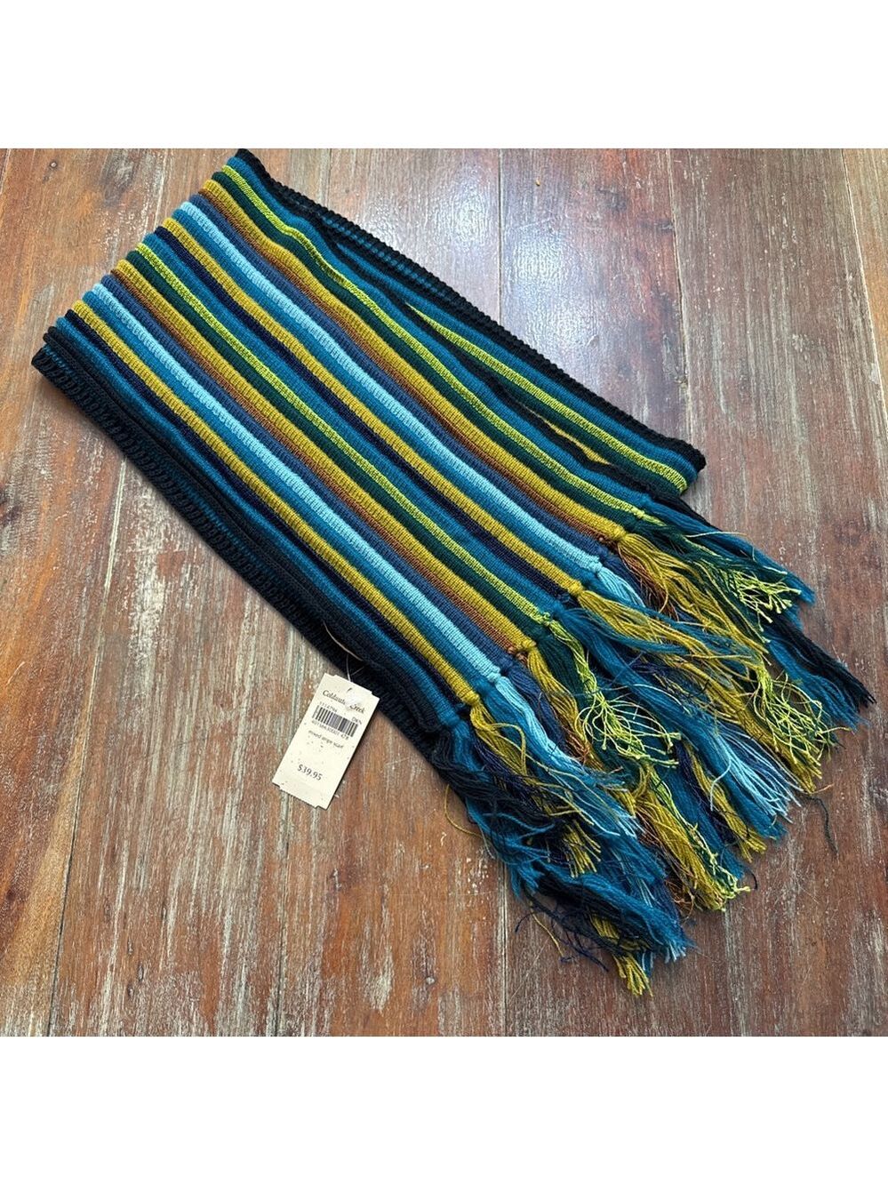 Coldwater Creek Scarf Blue Yellow Green Brown Black Stripes